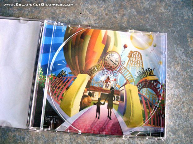 CD cover album cover harmonic motion  the brainstorm trust Vector Illustration Theme Park Carnival roller coaster Ferris Wheel clock fireworks logo