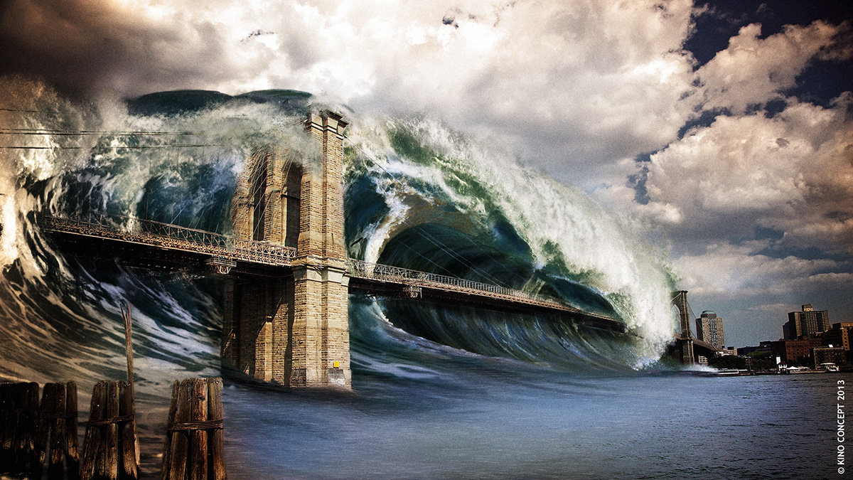 Brooklyn  bridge  Wave  water  nature  drama  Power  clouds  art  Graphic  digital  Illustration