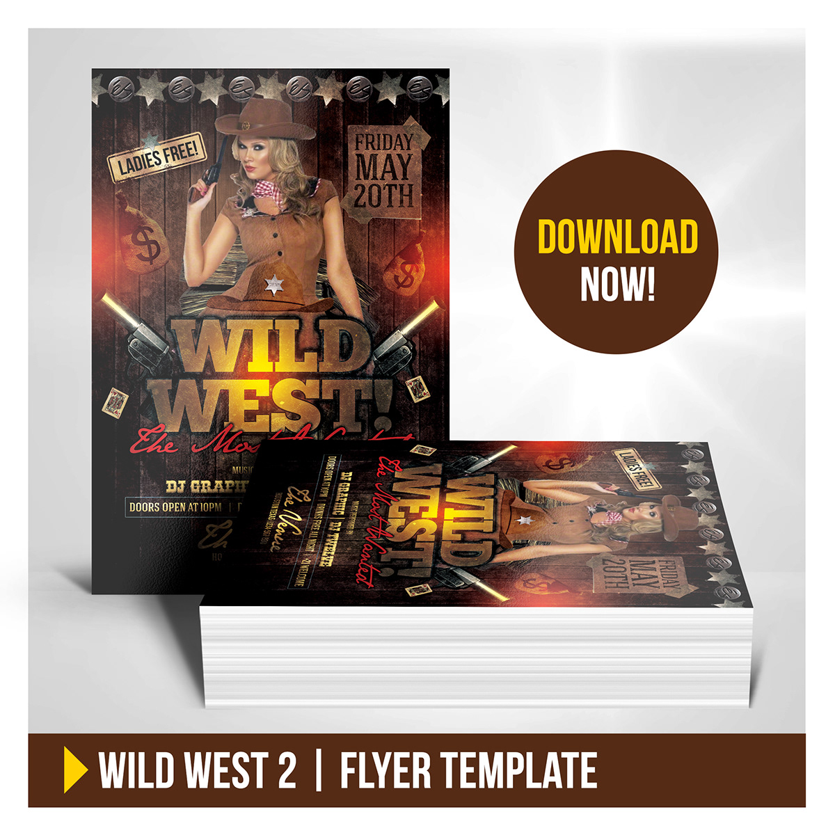 wild west cowboy desert flyer template louis twelve psd creative luxury Vip jaripeo the most wanted Saloon western