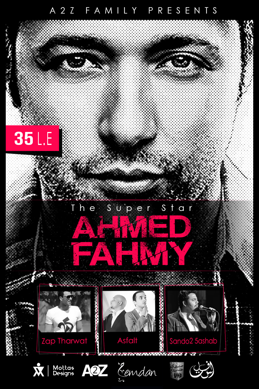 ahmed Ahmed Fahmi concer Event flyer black purple pink White Singing party