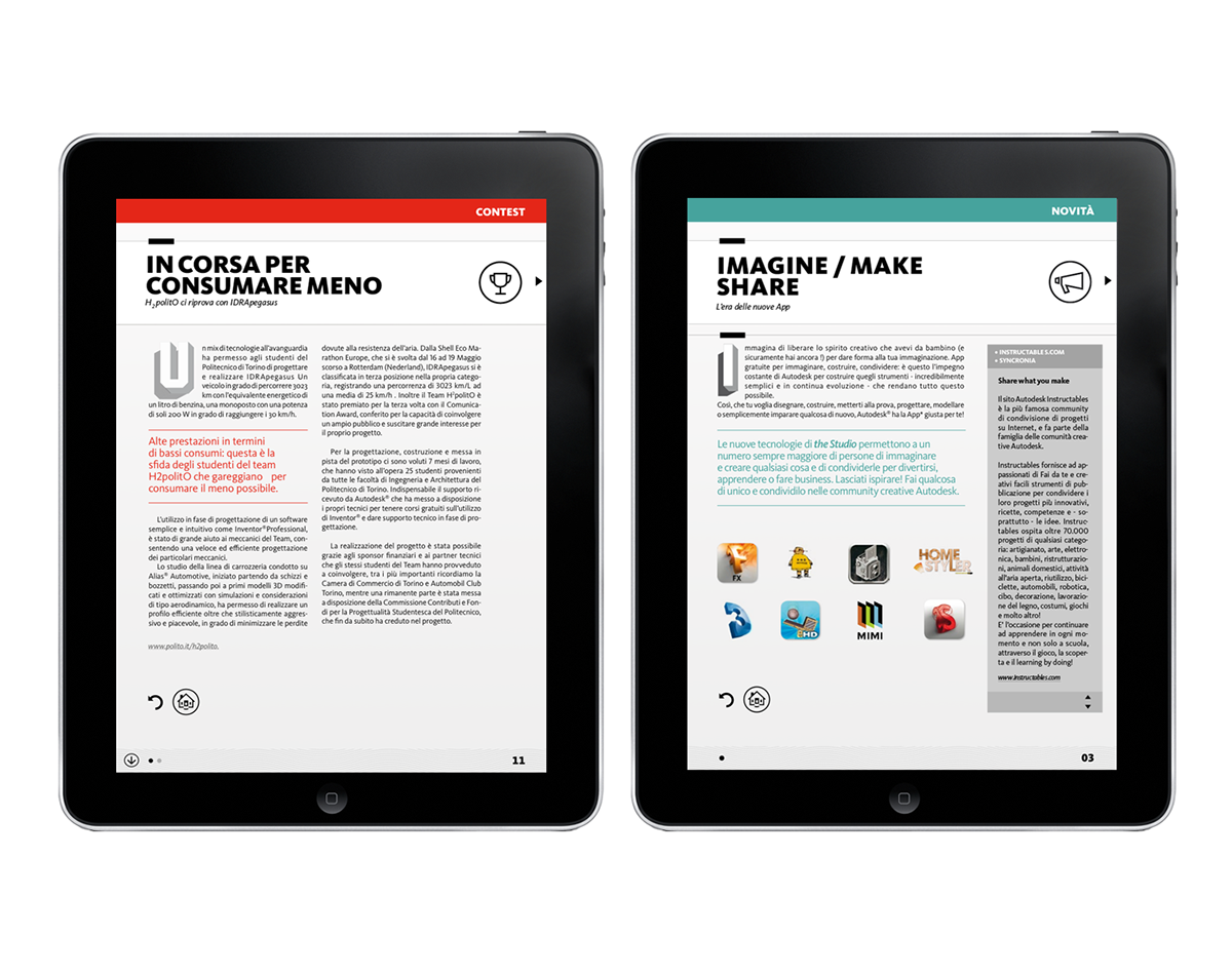 Autodesk iPad app app store apple Digital Publishing publishing   applicazione news stand edicola tablet Digital Magazine editorial