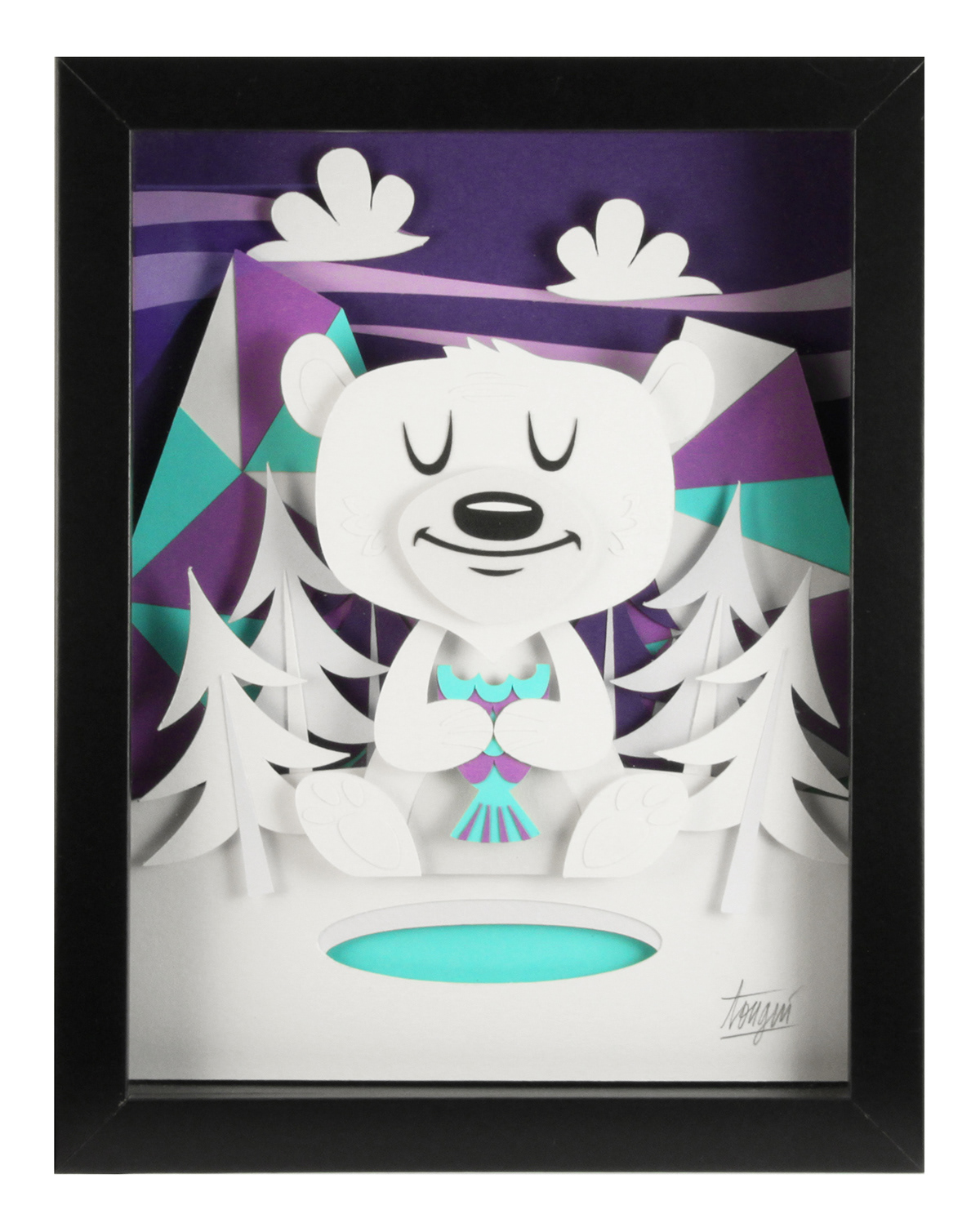 paperframe frame paper bear whitebear forest mountain winter ice fish White