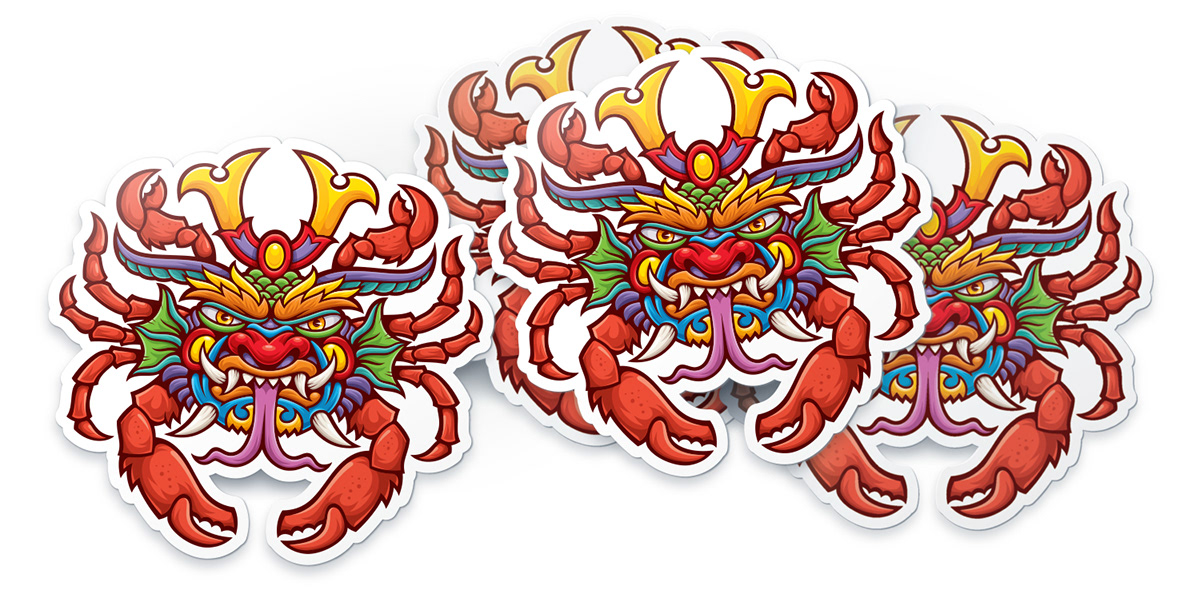 kabuki crab japanese samurai monster creative t-shirt sticker ILLUSTRATION  creative process