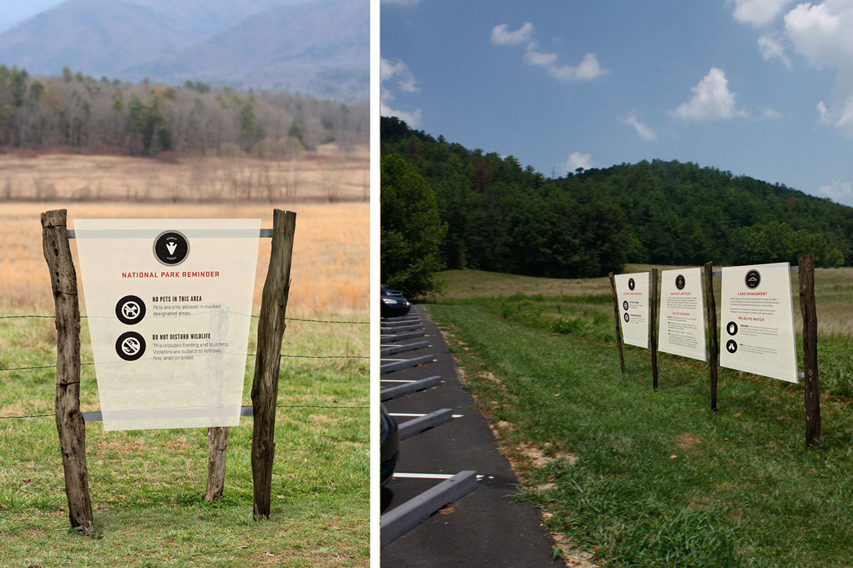 Signage  sign system sign National Park Smoky Mountains  environmental design logo trademark wood orange Nature