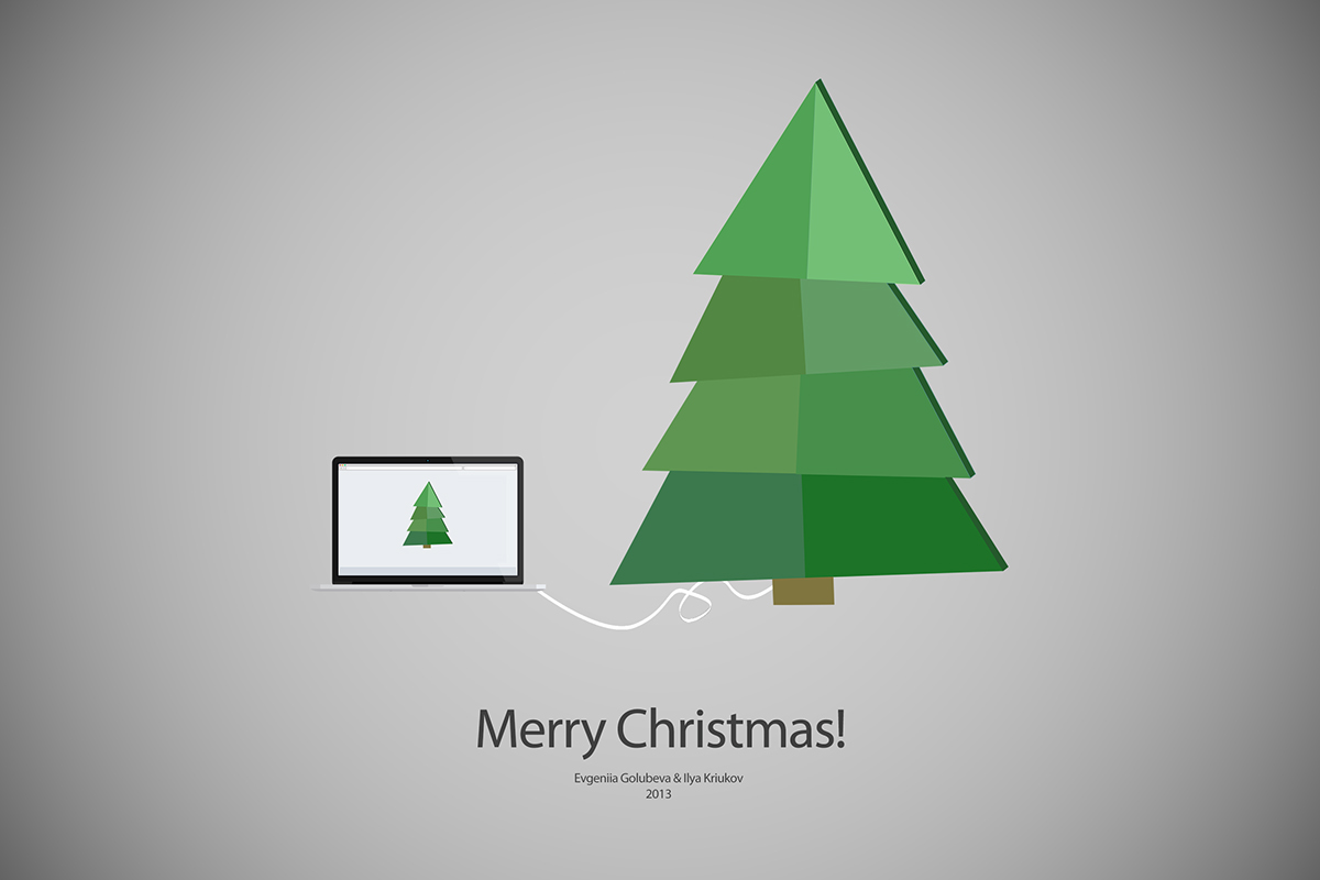 technological Christmas card macbook apple fir-tree spruce pine flat Minimalism PC Computer newyear gift fir