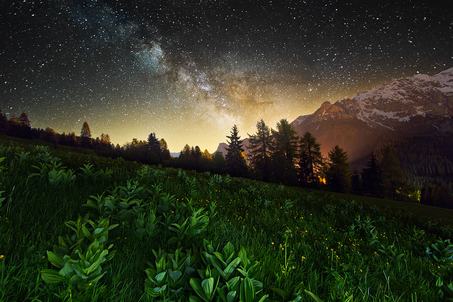 stars mountains alps Alpin milky way galaxy lake water snow Landscape south tyrol