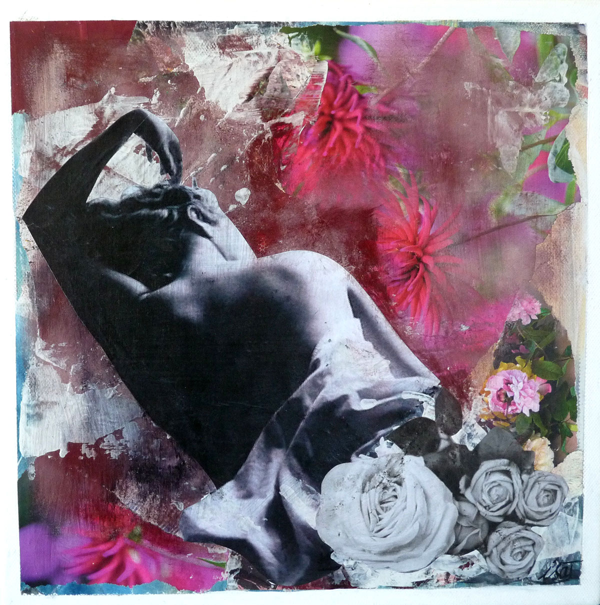 collage mixed media geometry life scene Soft Colors Love floral