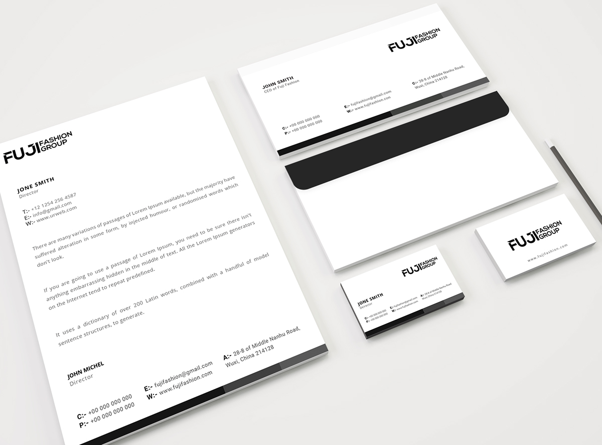 Stationary design Brand Design Logo Design Envelop Design Business card design Letterhead Design black White simple creative