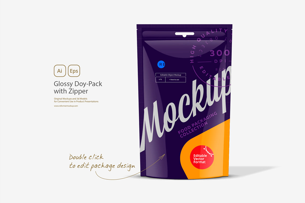 aluminum bag blank canned chemicals clear doypack dvertising glossy vector mockup