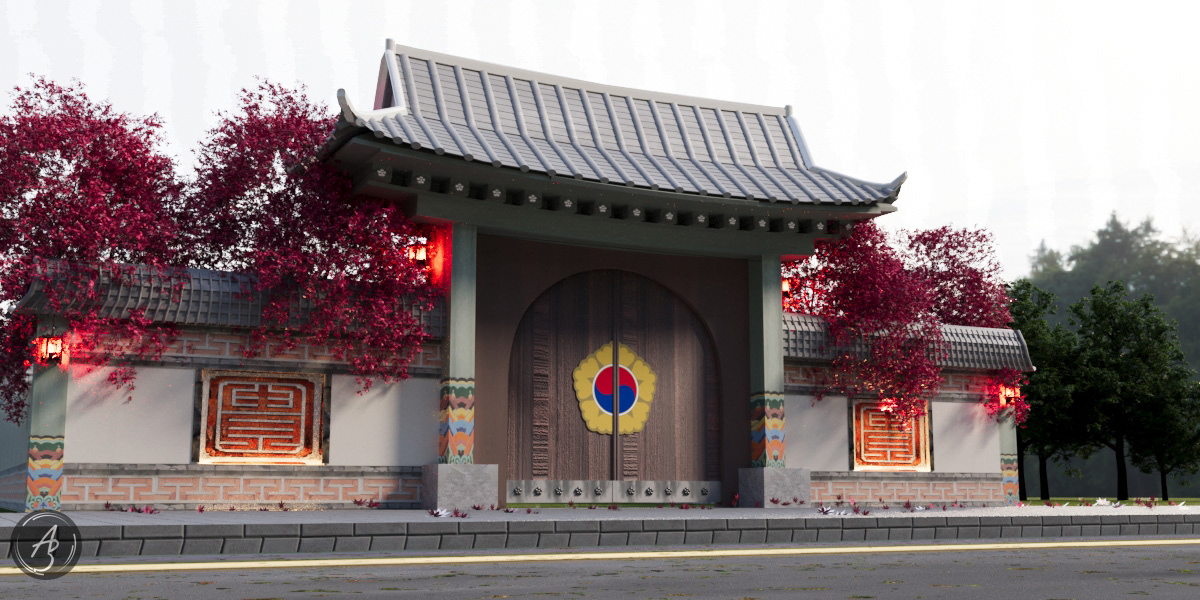 3ds max corona exterior gate southkorea seoul embassy South Korea