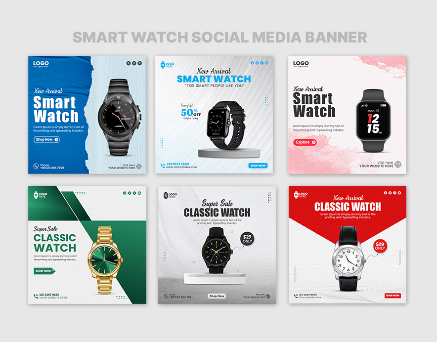 smartwatch watch banner Social media post brand identity Advertising  Ads Banner Ads banner design Instagram Post facebook post watch banner design