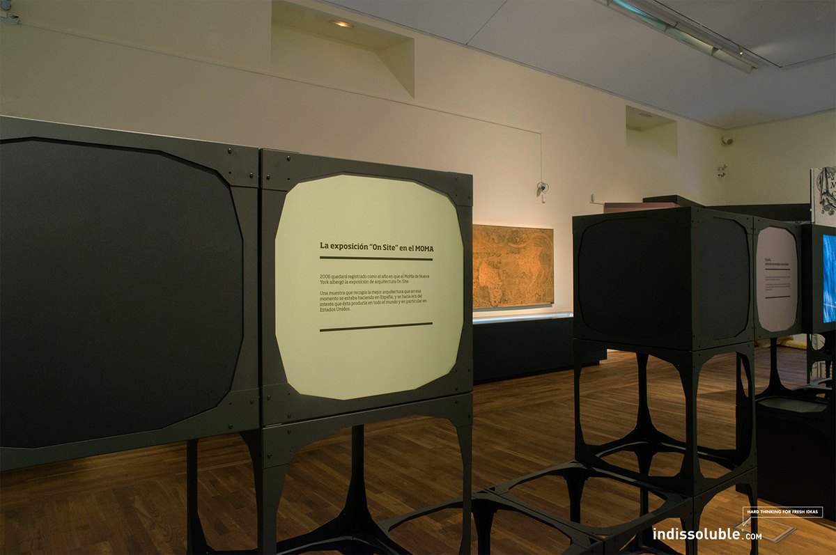 Exhibition  design Technology materials cubes Threads heritage cartography madrid spain