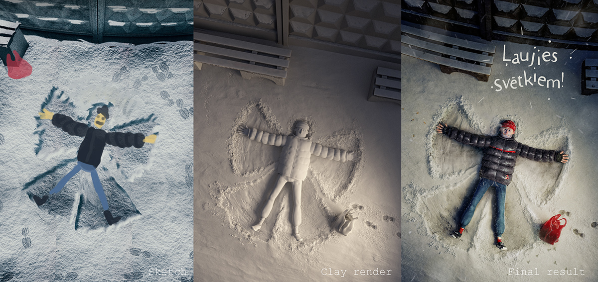 3D Character winter snow angel ILLUSTRATION  CGI creative retouch Christmas new year Soviet