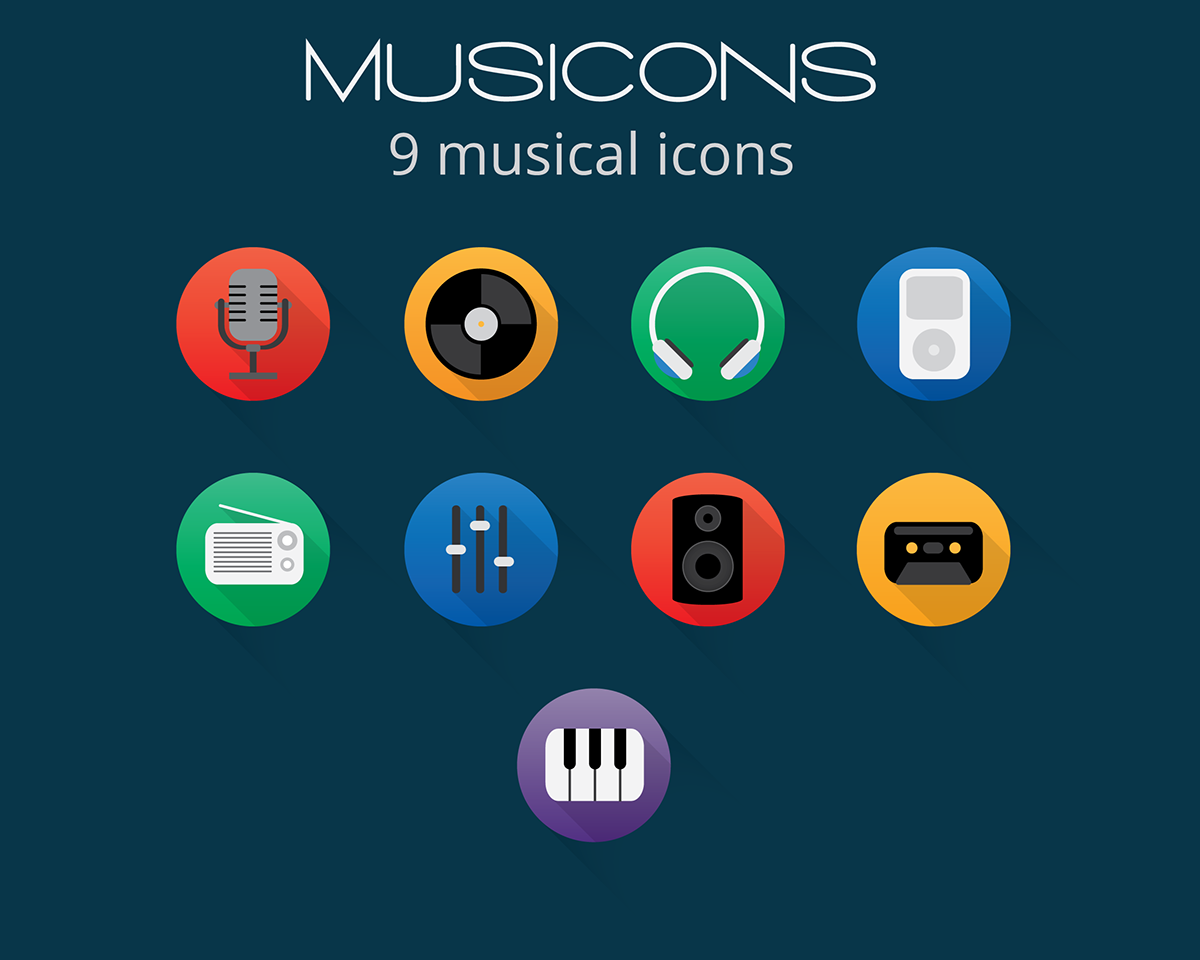 musicons Music Icons icons flat long shadow