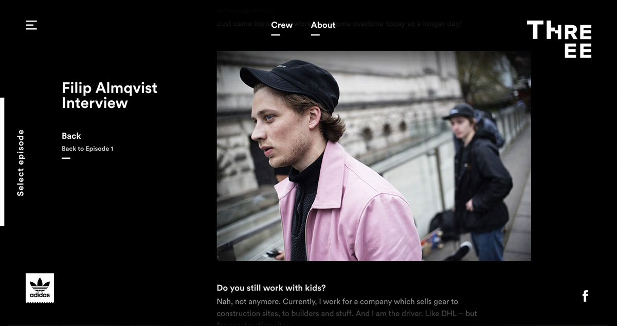 adidas adidas threee art direction  Interaction design  Interface magazine skate skateboarding videos Web Design 