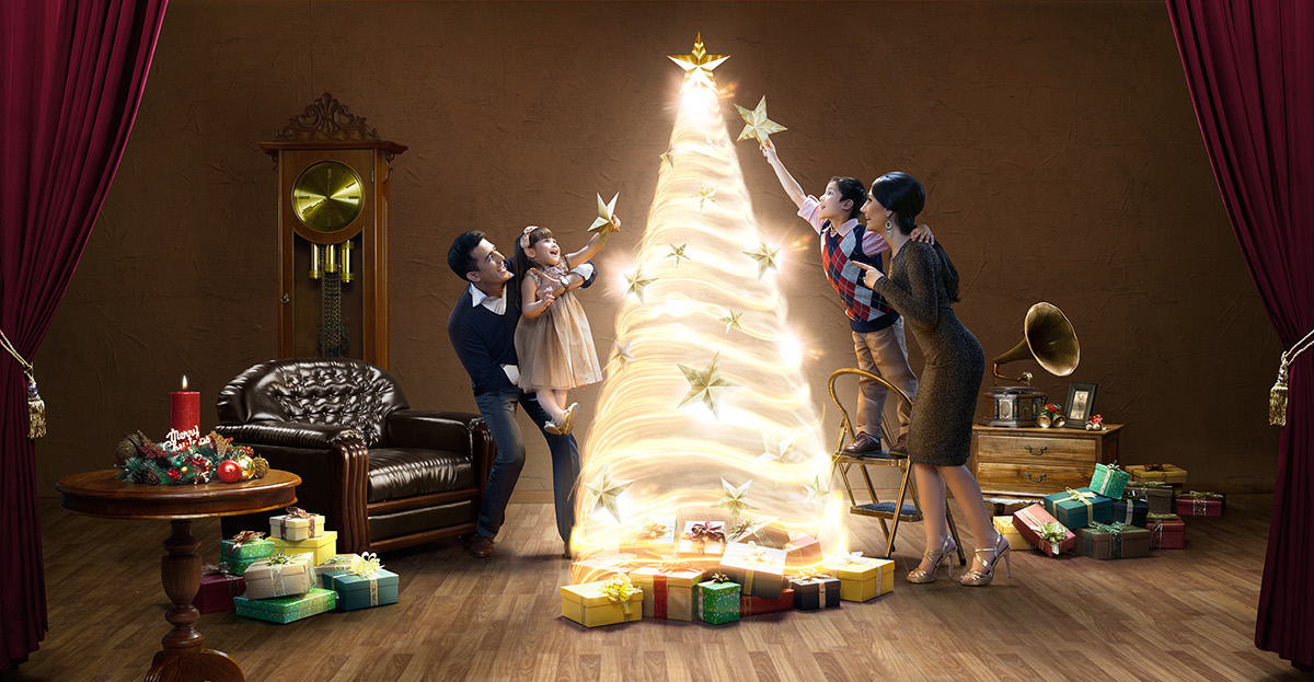 Bank mandiri prioritas Christmas Tree  light paint family son dad mom DAUGHTER gift new year