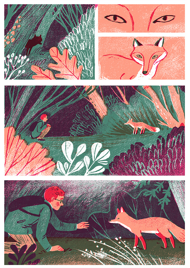 comic strip comics forest FOX limited palette love story screen print short story Wordless