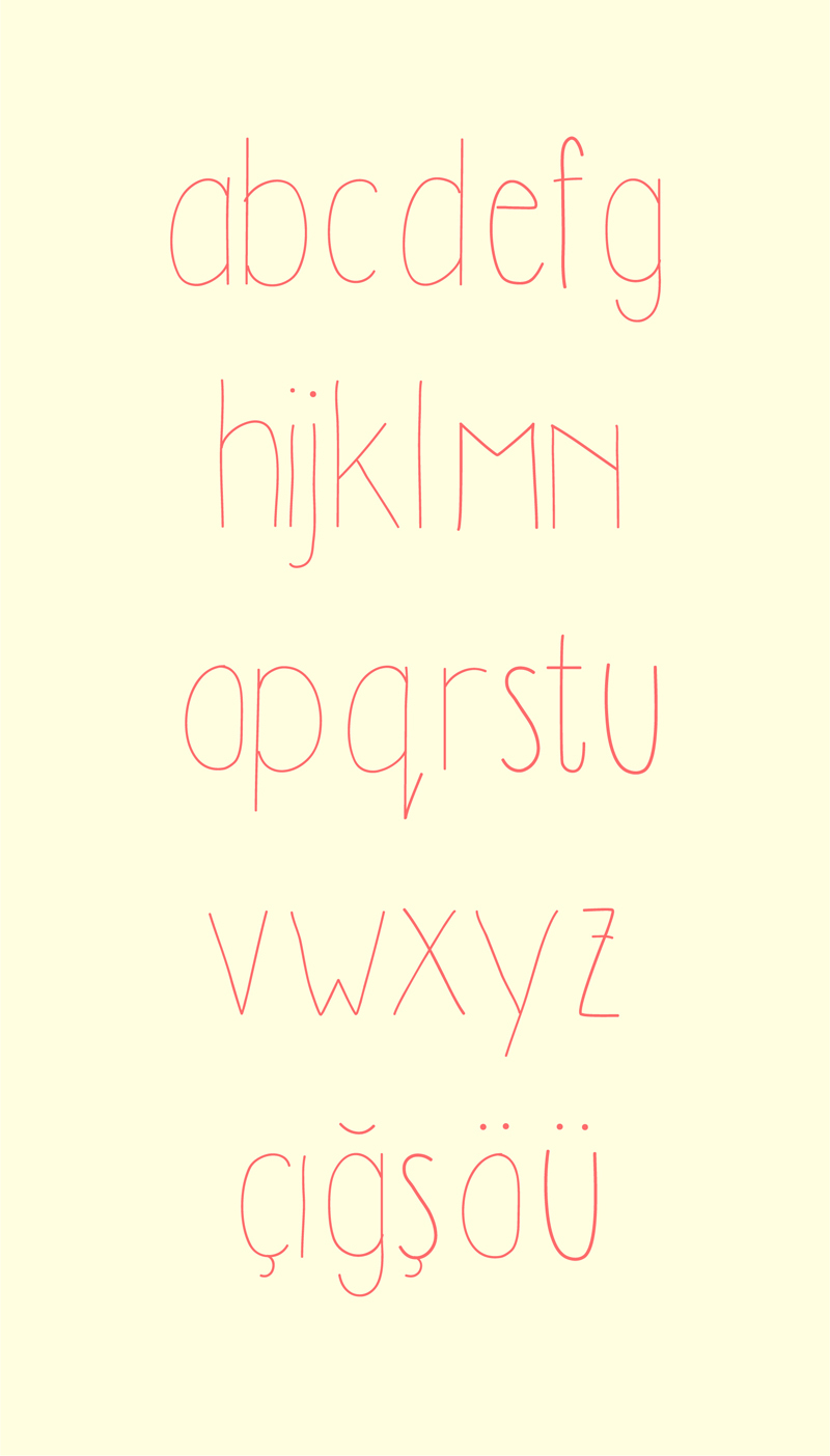 Display font Typeface free naive gentle narrow handwritten handwriting pastel Character handmade turquoise Turkey ankara