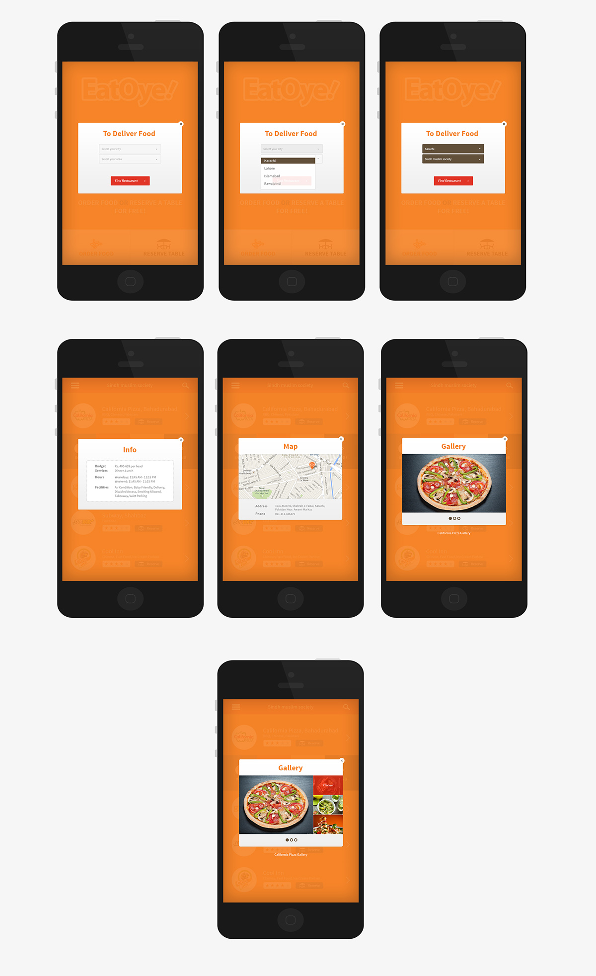 food app iphone app screens orange restaurants