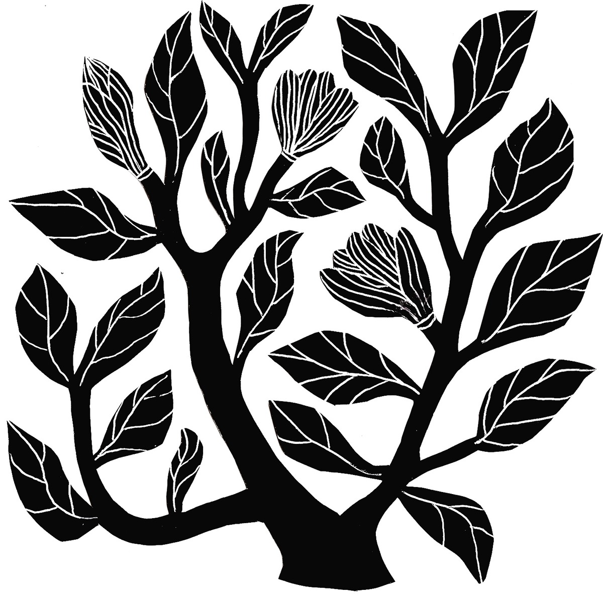 cut-paper paper cut black and white bold graphic hand made plants Flowers Flora botanical