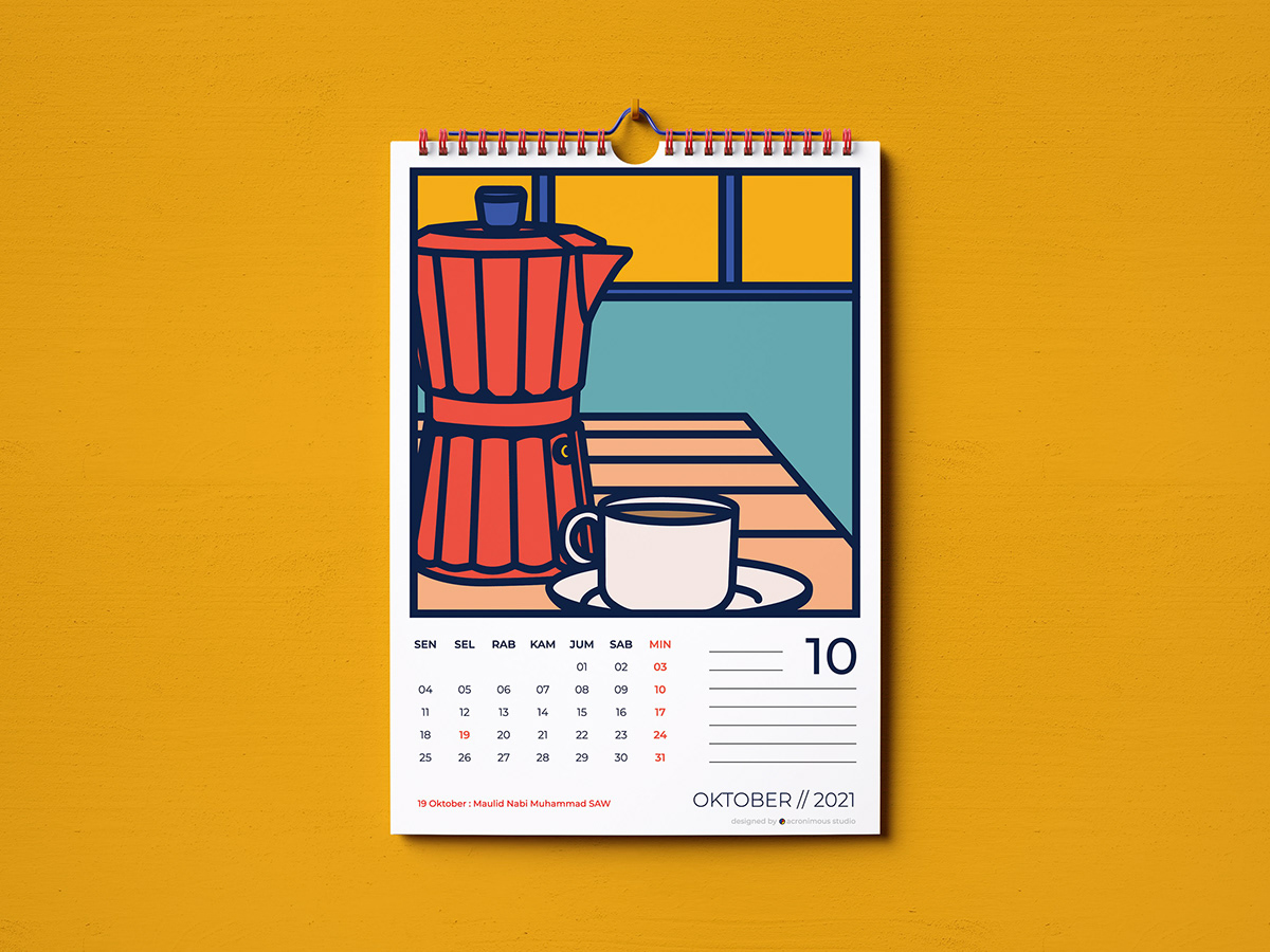 Branding design calendar Coffee coffeeshop flat design Grapic Design ILLUSTRATION  indonesia indonesian calendar new year