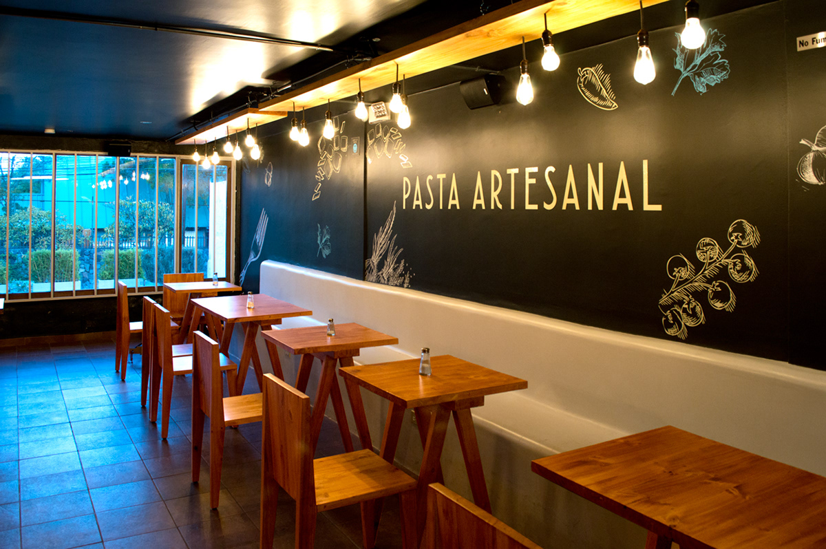 architecture Food  furniture interior design  Pasta recycled wood restaurant wood interior