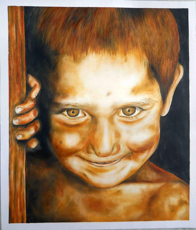 oil paints dry brush child portrait mysterious