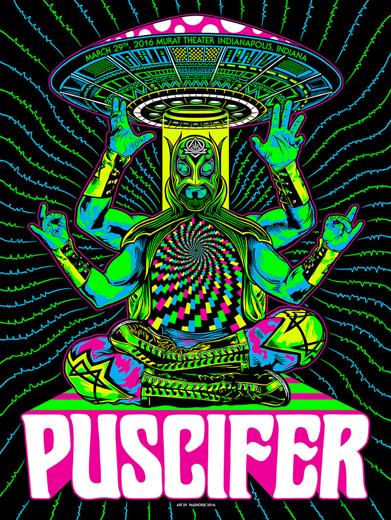 lucha lucha libre UFO screeenprint gig poster puscifer psychedelic blacklight