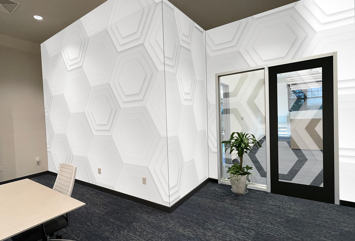 architecture brand identity design environmental design Hexagons Interior Mural Office Design vinyl wall