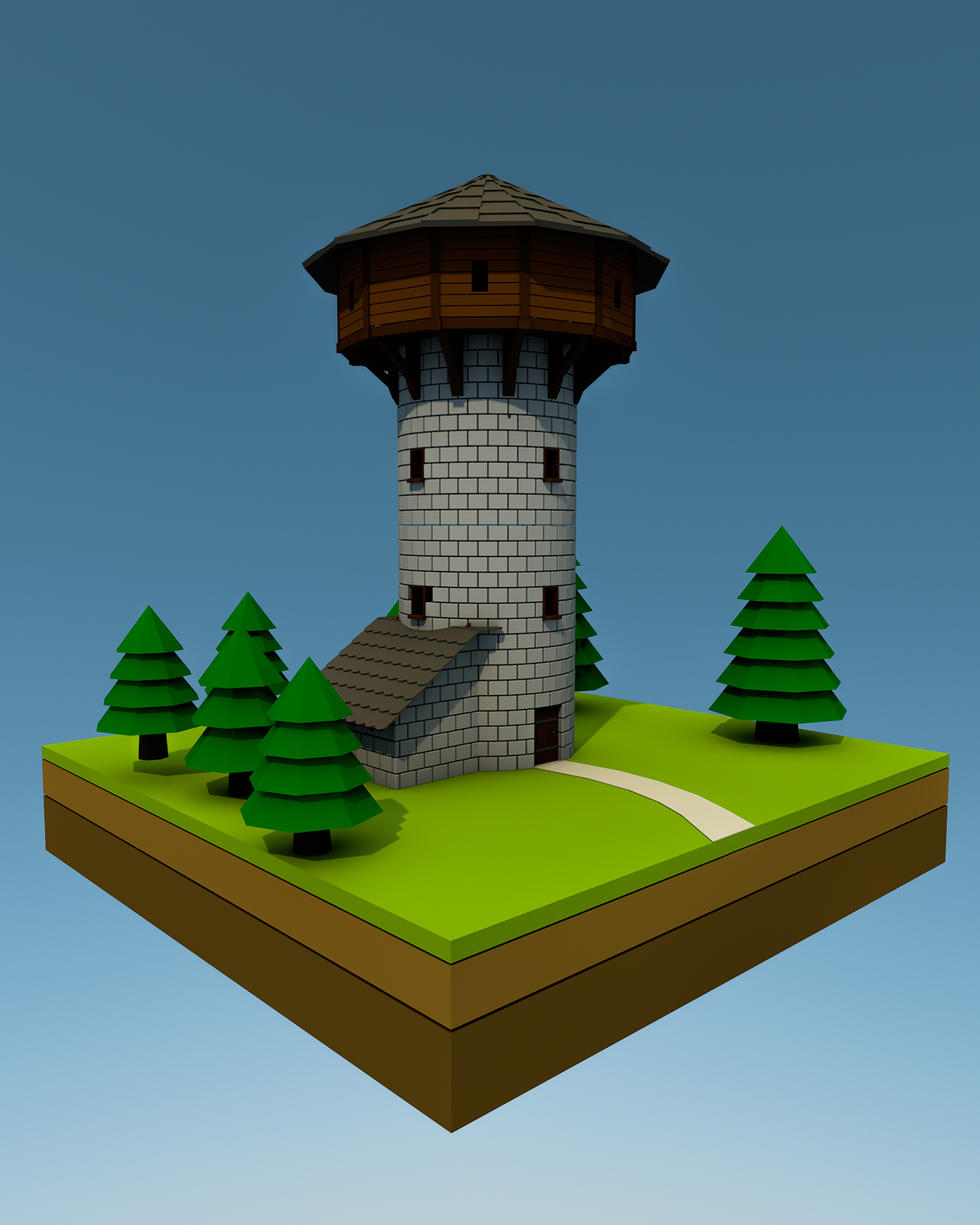 Torre Medieval Modelagem 3D Low Poly tower model Maya cinema 4d