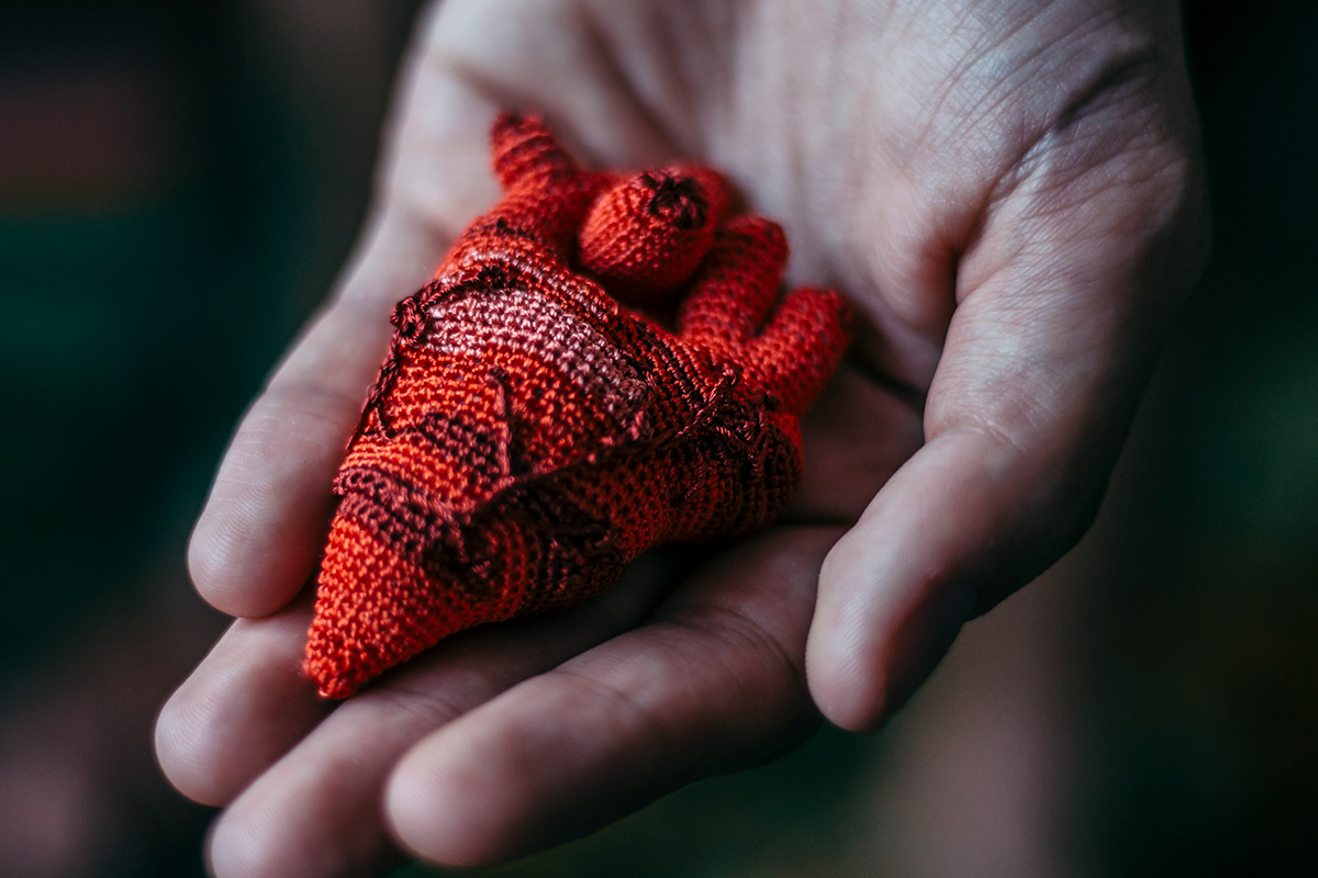 craft crochet crochet heart heart human heart red sculptural textile art textile design  Textile objects