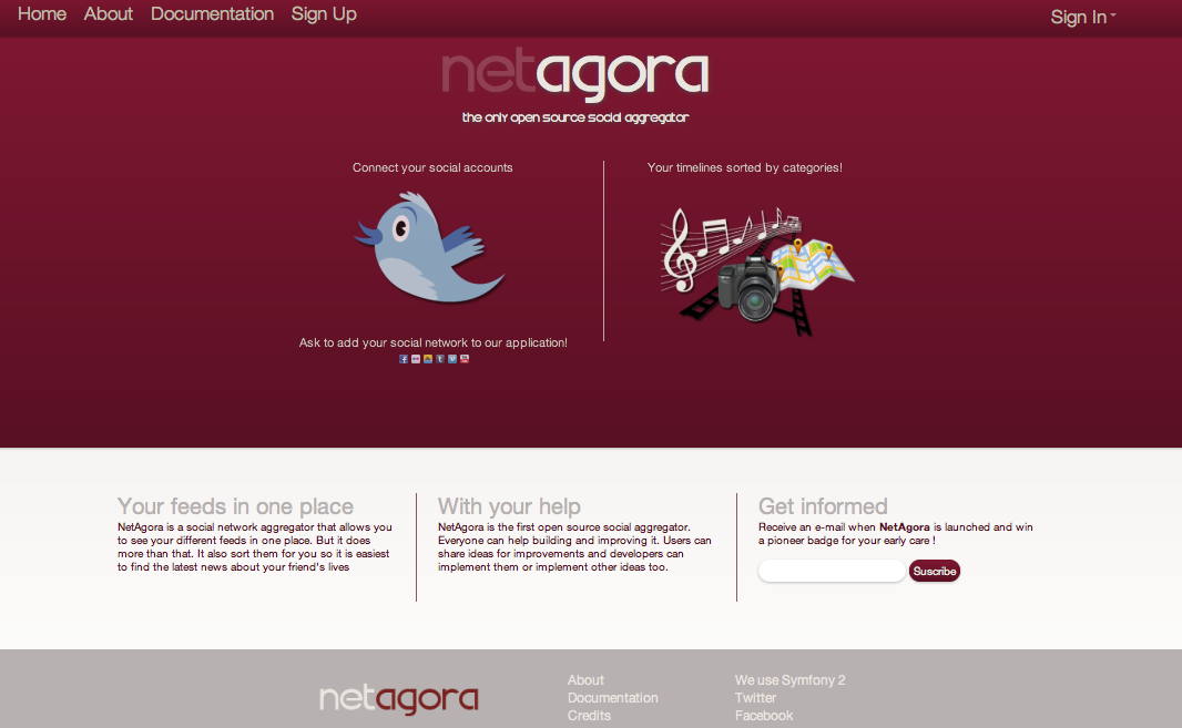 NetAgora aggregator social networks Symfony 2 ECE Paris Doctrine front end back end Project Management Website social twitter Webdesign ux