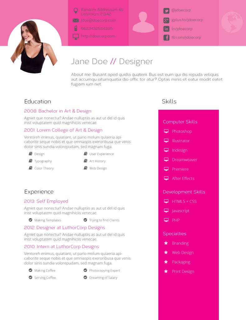 Resume InDesign modern elegant flat design template