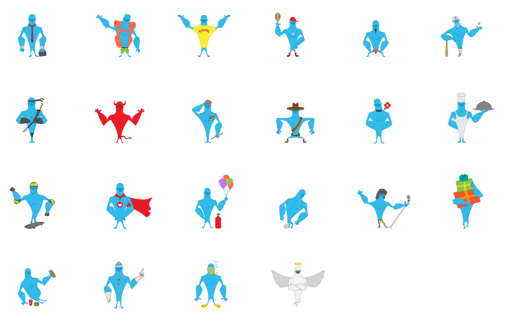 stickers funny Blue Guy  pervert angel demon soldier Super Hero cook sports funky cool propose doctor