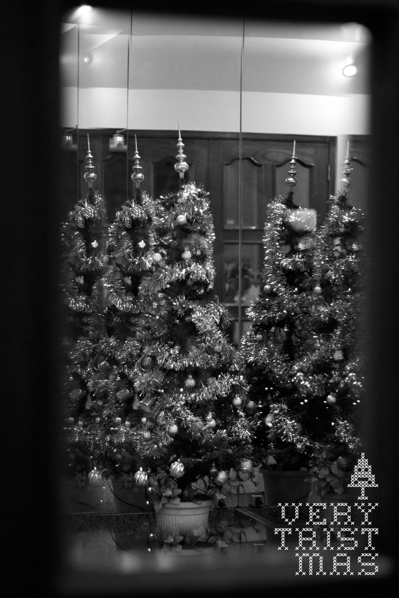 Christmas trees sad black and white