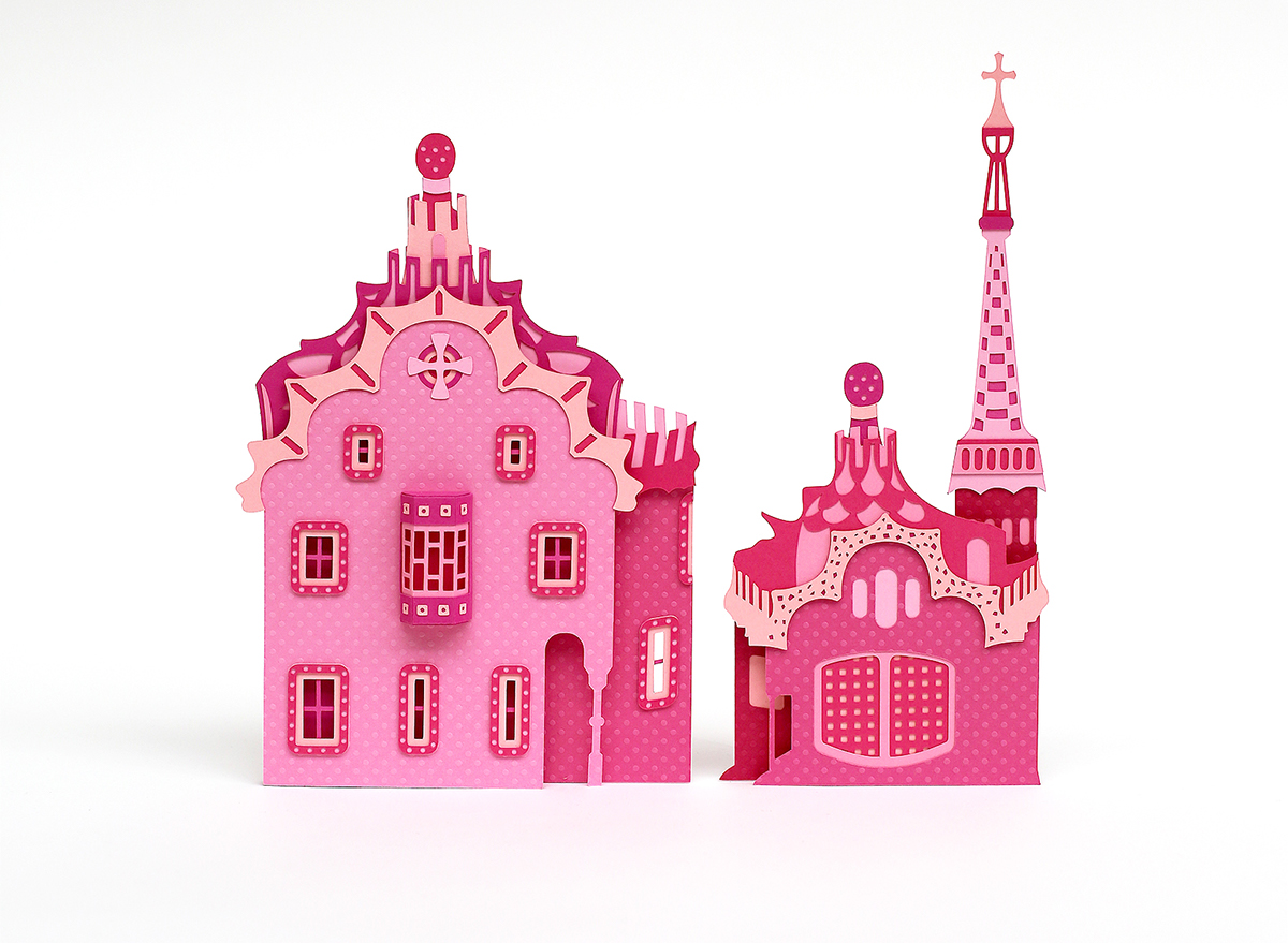 paper barcelona city pink handmade spain wine papercraft