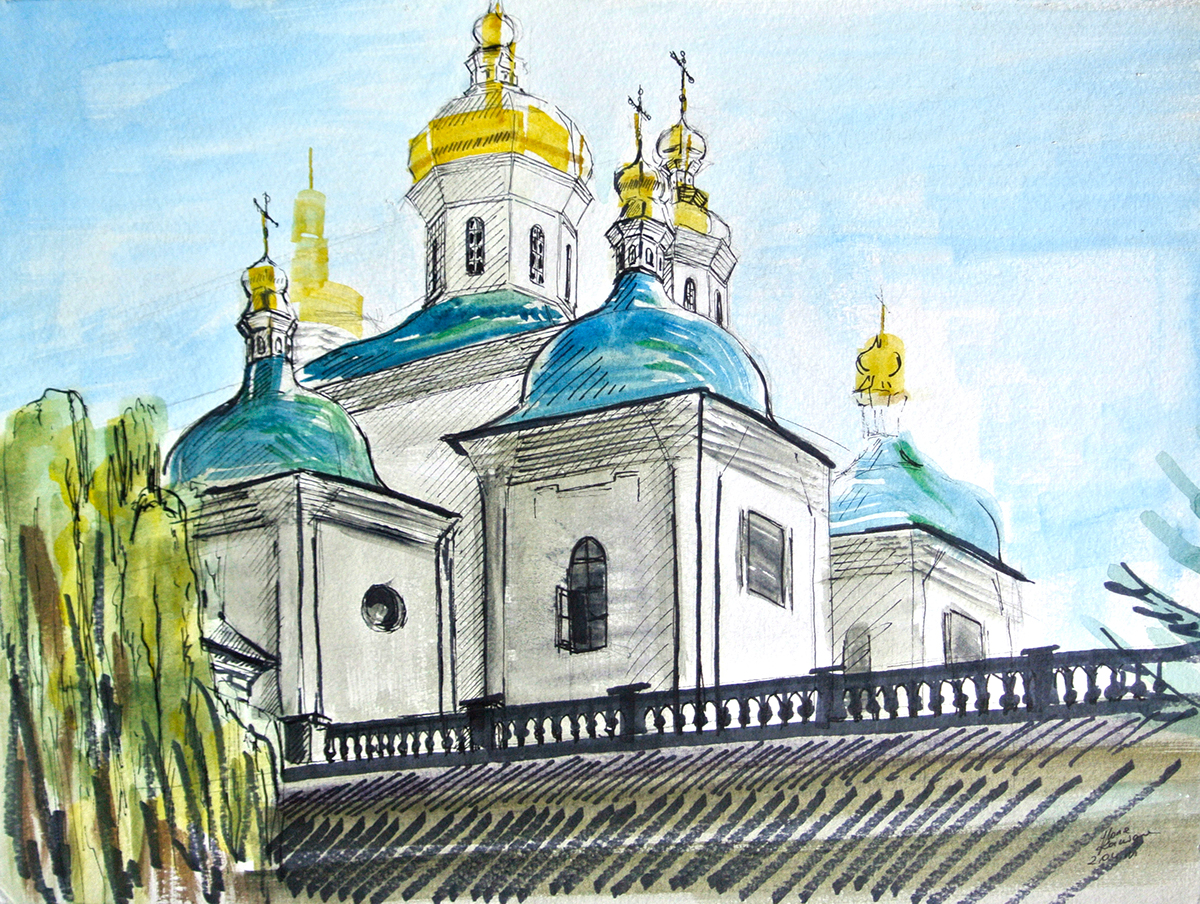 Kijów Kyiv Київ ukraine eastern europe ILLUSTRATION  ARCHITECTURE SKETCH architecture painting blue painting  blue artwork