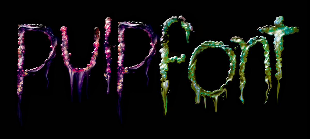 type font pulp alphabet RDK lima color purple green peru