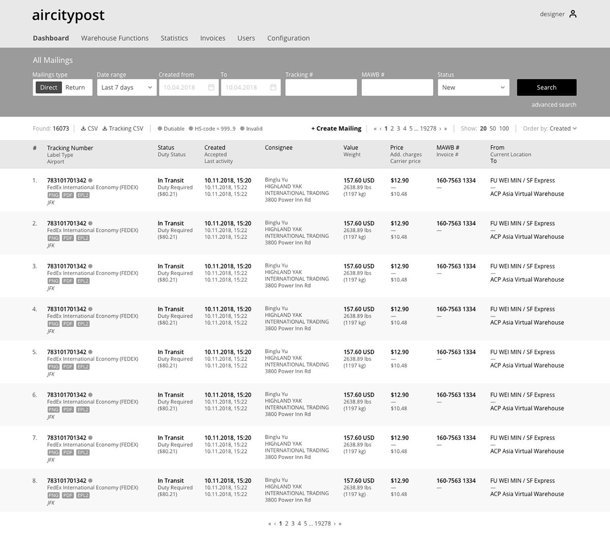 shipping dashboard dashboard parcels e-commerce Data fields Clean Design ui design UX design