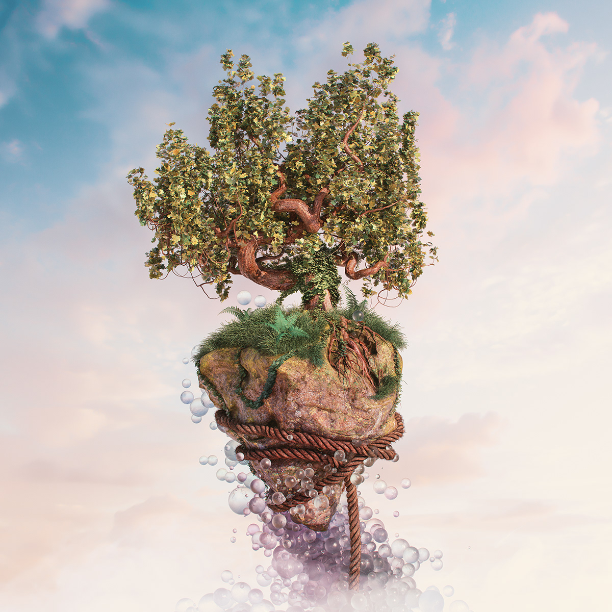 3D clouds fantasy floating Ghibli Magic   rock SKY Tree  whimsical