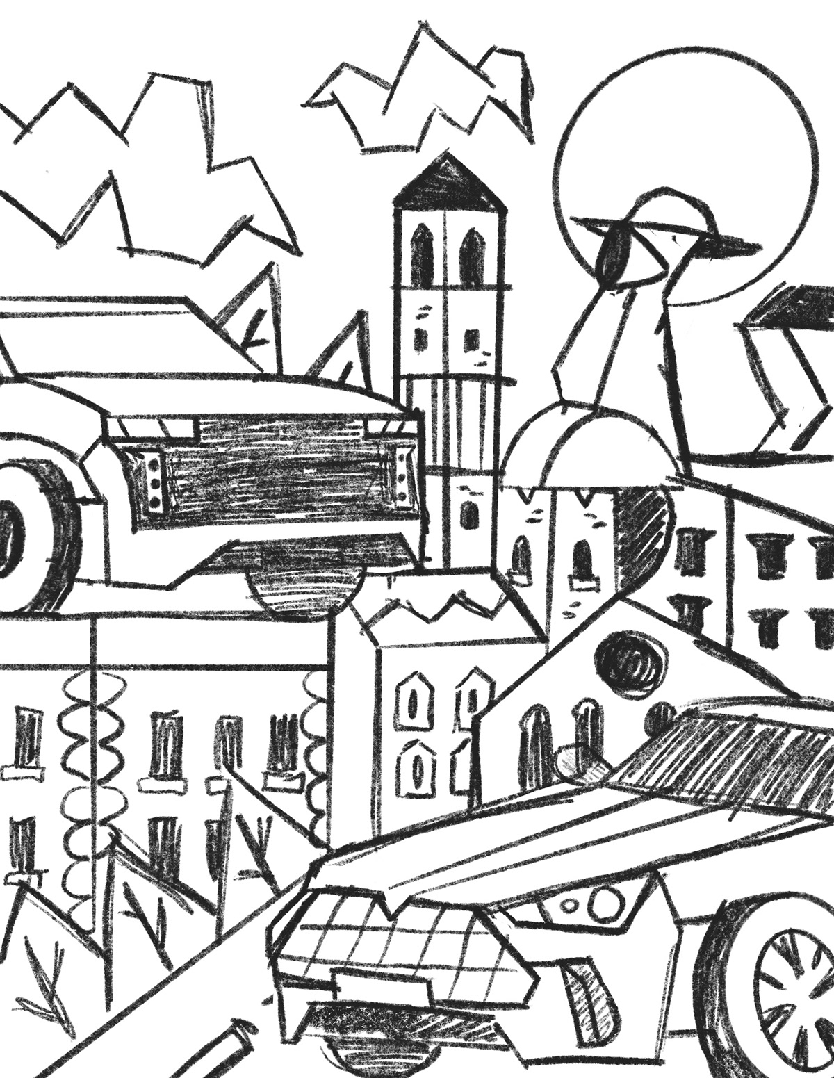 city Italy italia Editorial Illustration vespa car automobiles ILLUSTRATION  architecture buildings