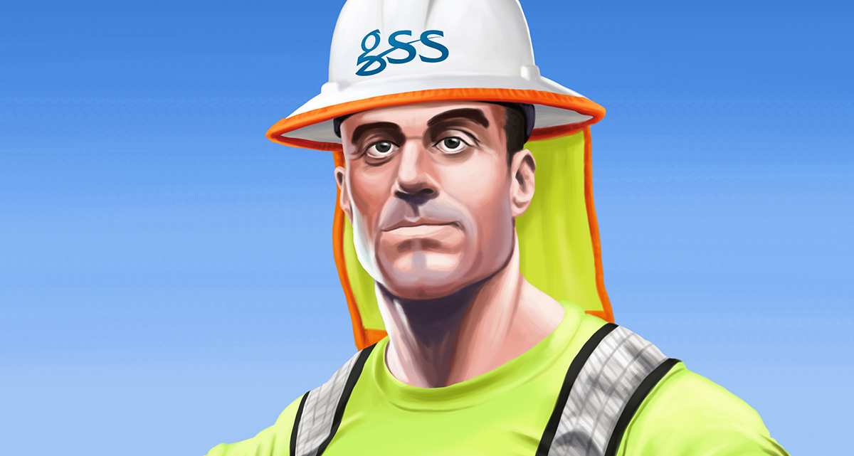 builder road worker Hero caricature   man safety worker standing sign reflective industry wacom photoshop