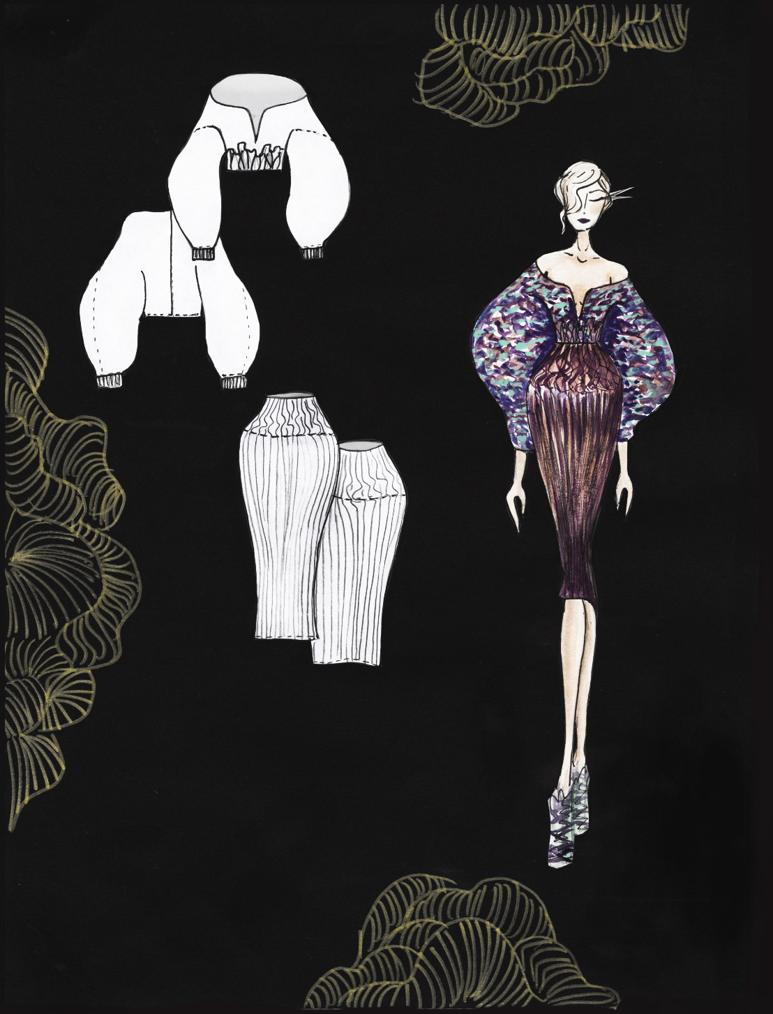 fashion illustration capsule collection Laser-Cut printed silk hand-dyeing dip-dyeing hand-painted fabrics scadfashion  SCAD Textiles secret garden