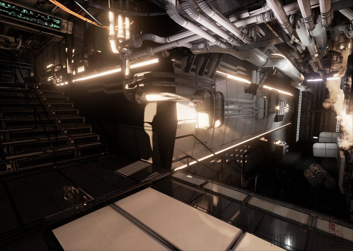 environment Scifi science fiction daylight MORNING light Shadows art andre wee Unreal Engine UE4 3ds max game robot machines