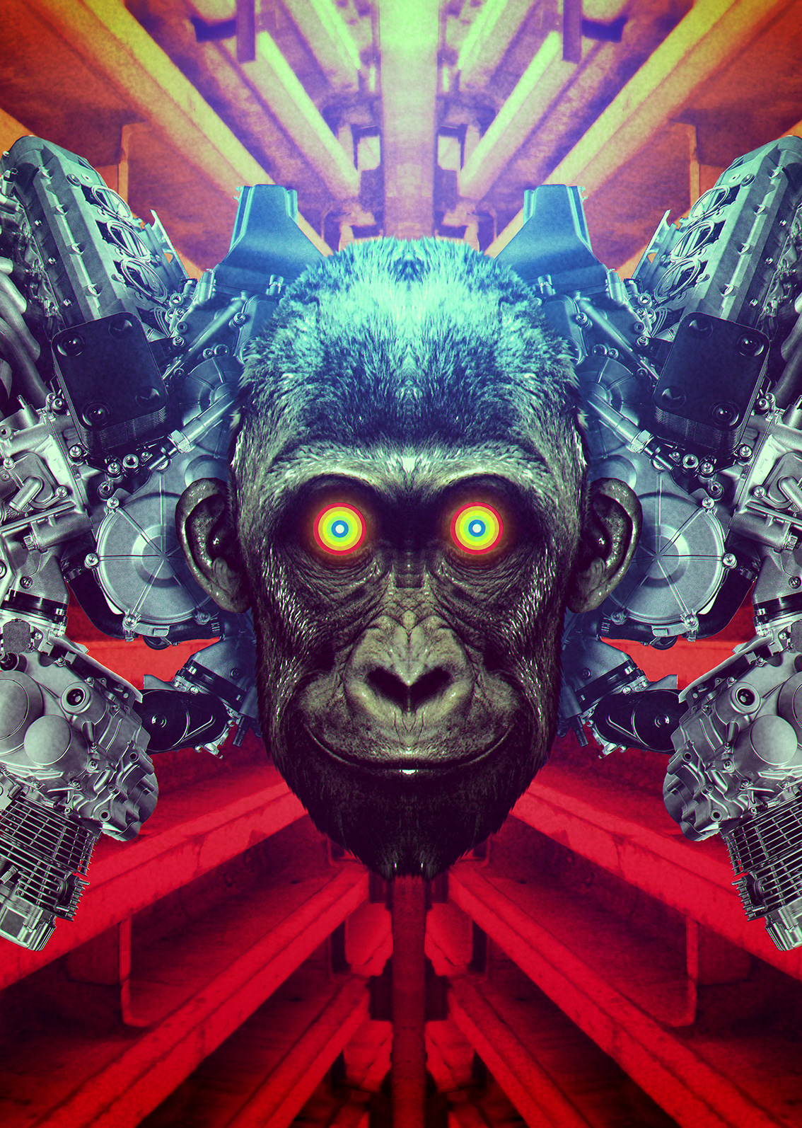 monkey ape Space  Cyberpunk psychodelic sci-fi vintage oldschool Retro 8-bit arcade boss platformer Games industrial