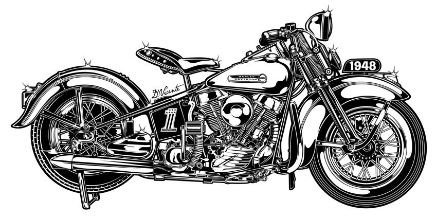 old school motorcycle harley davidson 1948 bobber Rockabilly dvicente-art.com david vicente D.VICENTE