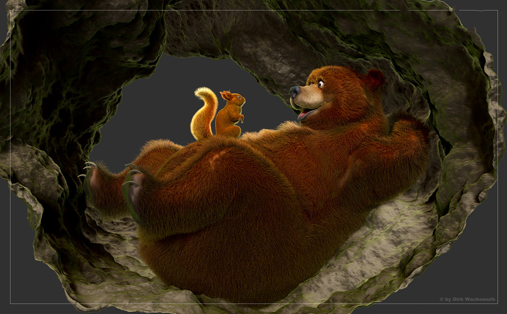 bear squirrel winter sleep wake up Zbrush 3D animals Character cave sleepy cartoon caricature   wood spring MORNING
