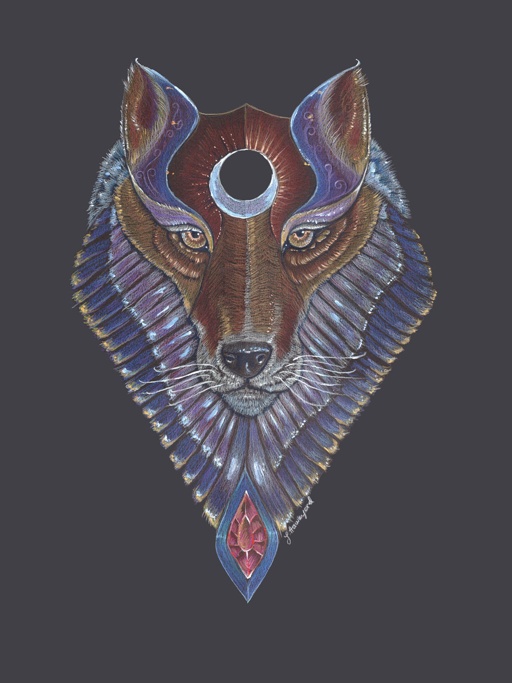 Adobe Portfolio wolf Totem spirit guide animal guide pencil crayon Colourful  mythical