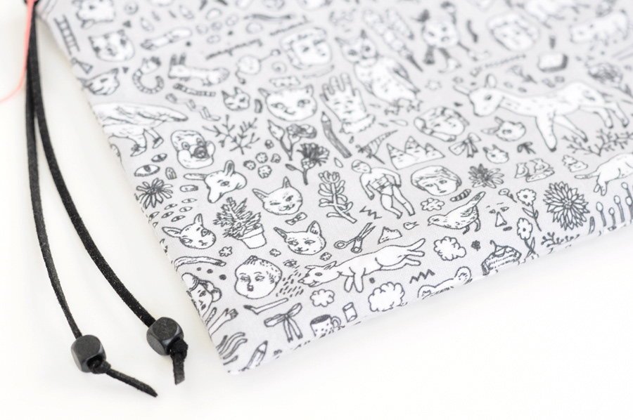fabric design pouch bag funny animals hand drawn sewn