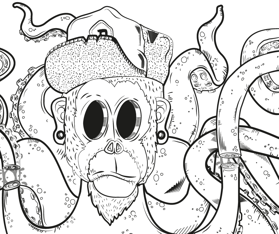 octopus monky Mono pulpo ilustracion pizarrón